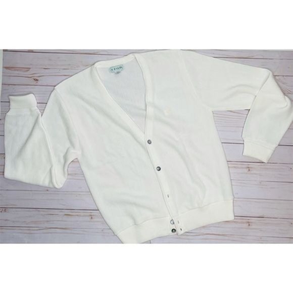 Vintage white izod button up long sleeve cardigan sweater oversized medium - Picture 1 of 5